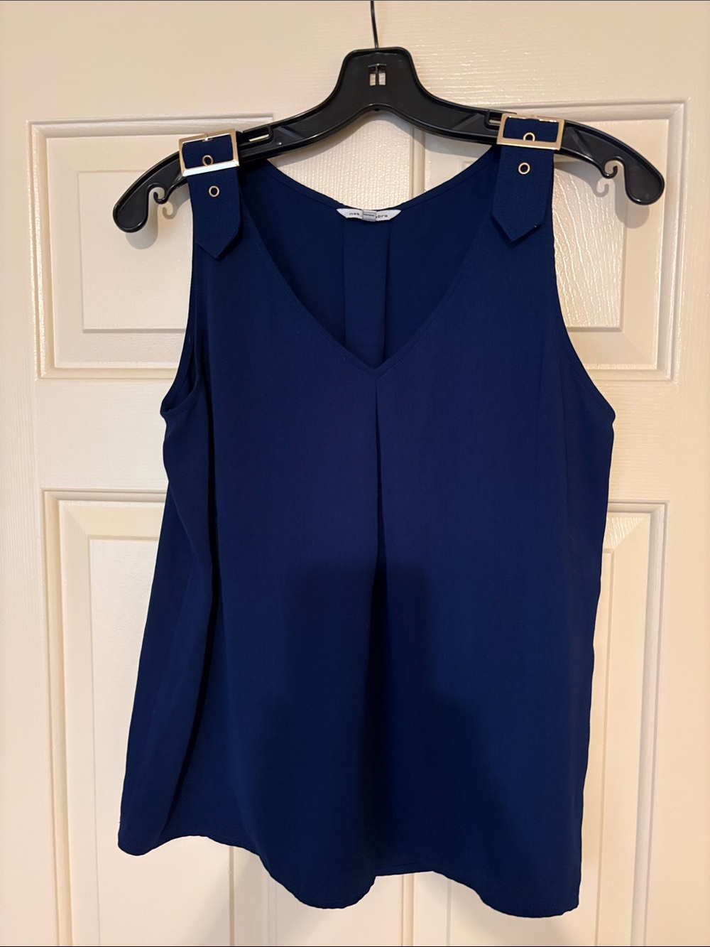 Naked Zebra Navy Buckle Strap V-Neck Tank